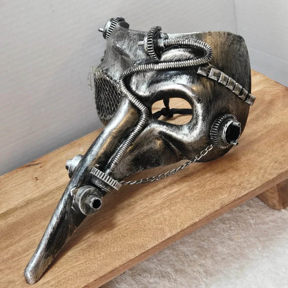 Steampunk Plague Doctor Mask‎ Silver Industrial Gothic Cosplay Long Beak 11